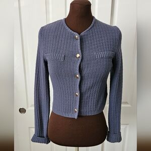 H&M Textured Knit Cardigan in Slate with Gold Accents